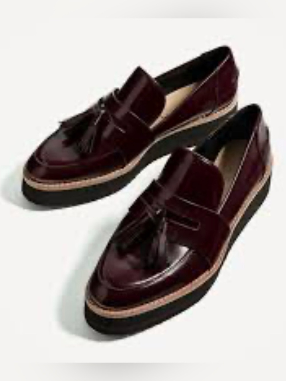 Zara women’s classic Tassel Loafers in Deep Burgundy side 35EU